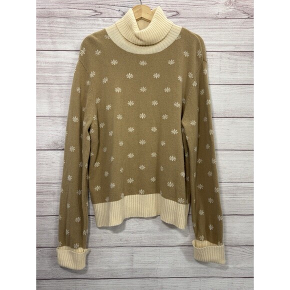 Talbots Lambswool Sweater Turtleneck Beige Cream Snowflake Medium XL - Picture 1 of 8
